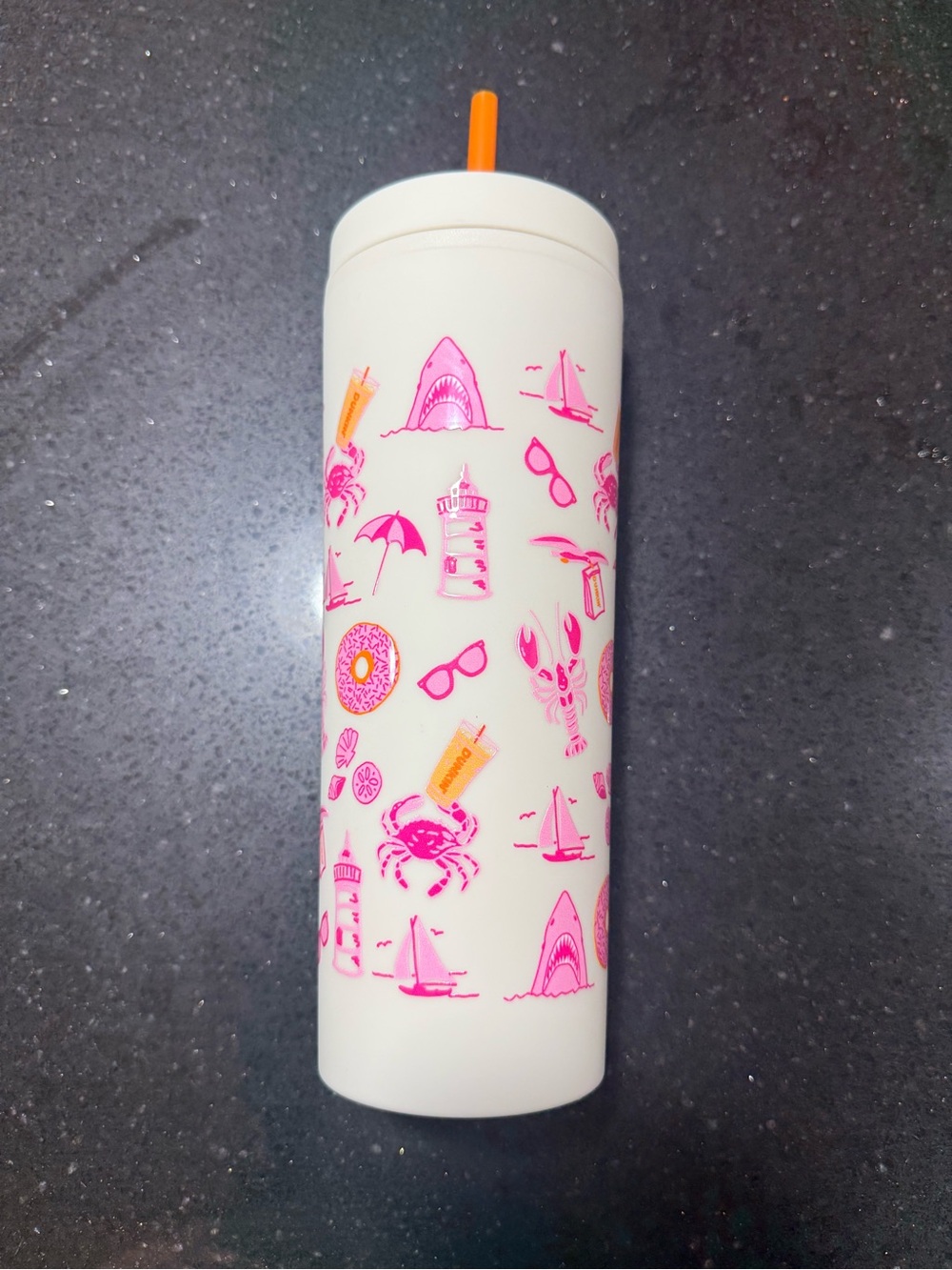 Brand New limited Edition Dunkin' Cape Cod White & Pink Travel Tumbler - Picture 2 of 3